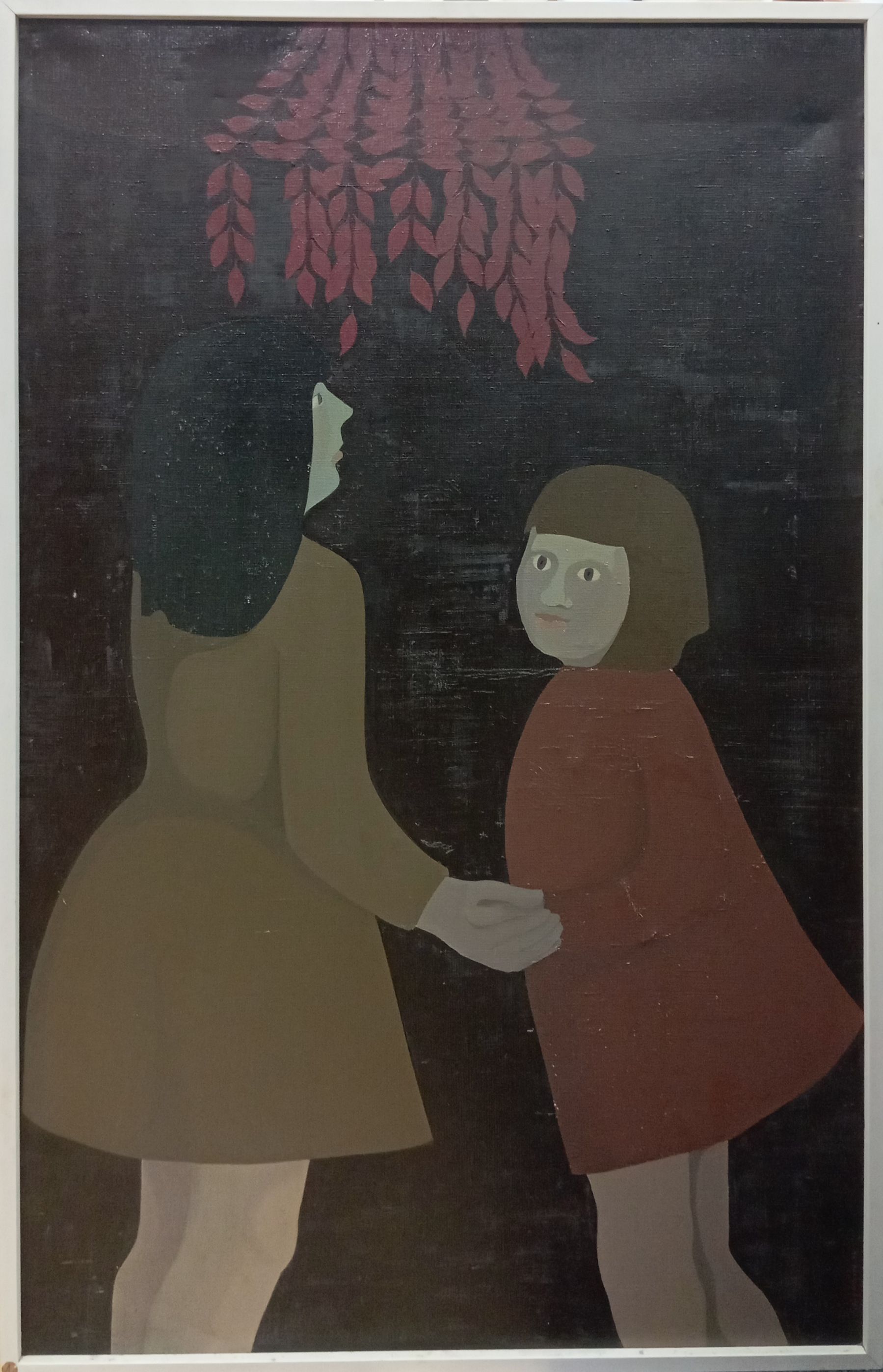 1971 Dos niñas y flores rojas 116x73 Óleo sobre lienzo